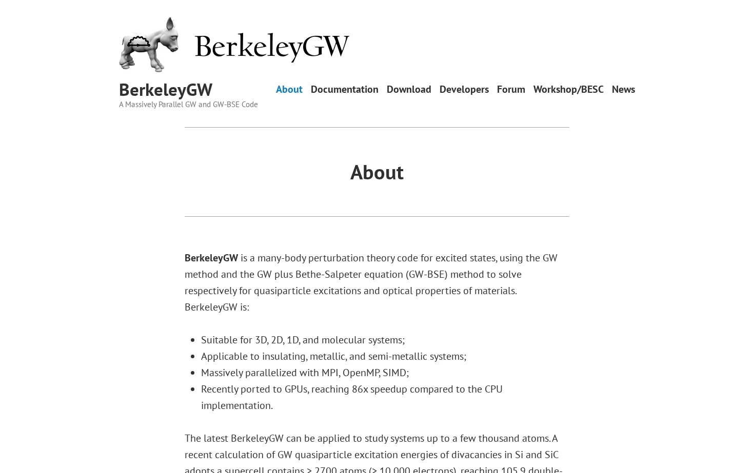 BerkeleyGW 页面快照